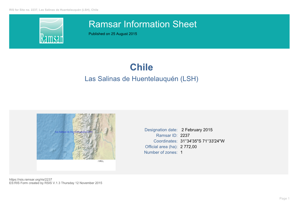 Ramsar Information Sheet Published on 25 August 2015