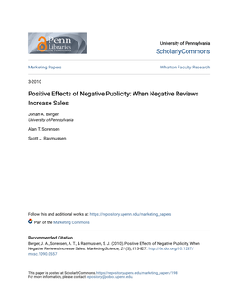 Positive Effects of Negative Publicity: When Negative Reviews Increase Sales