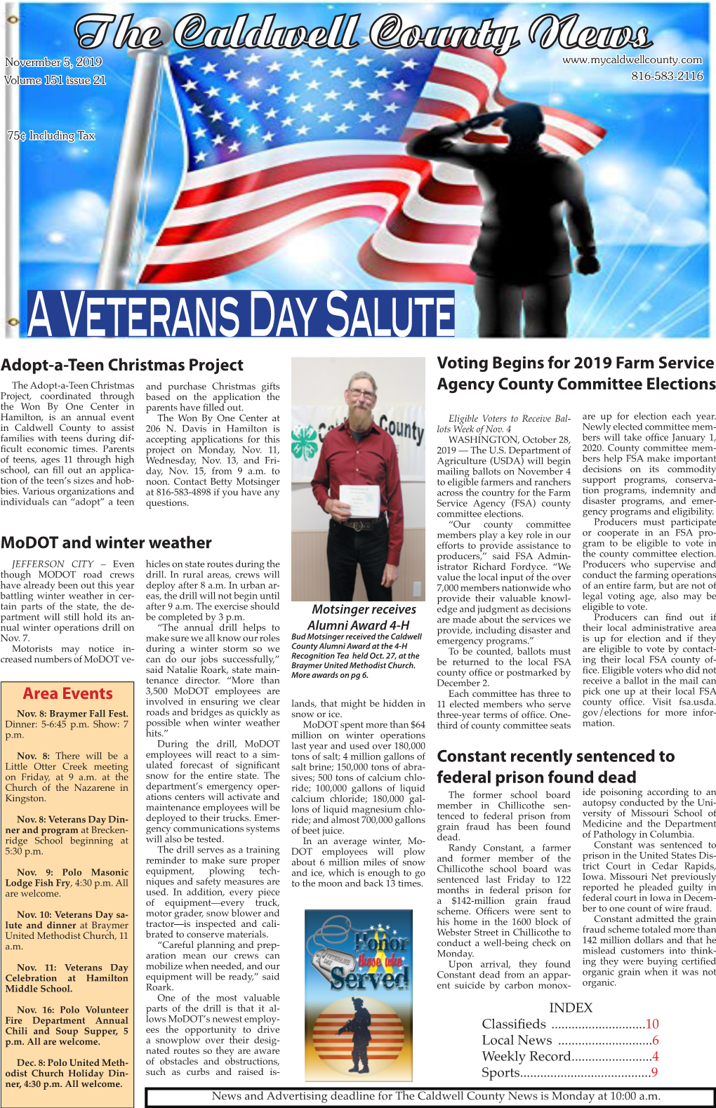 The Caldwell County News Novermber 5, 2019 Volume 151 Issue 21 816-583-2116