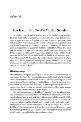 Ibn Hazm: Profile of a Muslim Scholar