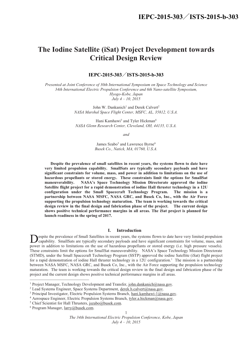 Isat) Project Development Towards Critical Design Review