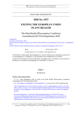 The Plant Health (Phytosanitary Conditions) (Amendment) (EU Exit