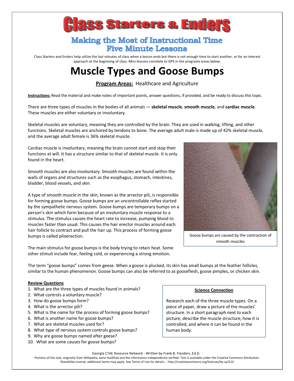 Muscle Types and Goose Bumps Program Areas: Healthcare and Agriculture