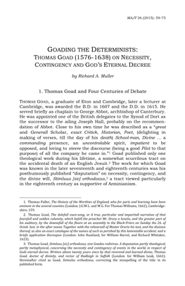 Thomas Goad (1576-1638) on Necessity, Contingency and God’S Eternal Decree