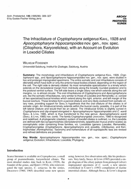 The Infraciliature of Cryptopharynx Setigerus KAHL