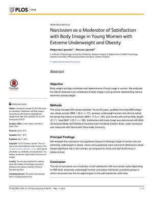 Narcissism As a Moderator of Satisfaction with Body Image in Young Women with Extreme Underweight and Obesity