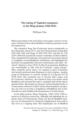 The Timing of Yogācāra Resurgence in the Ming Dynasty (1368-1643)