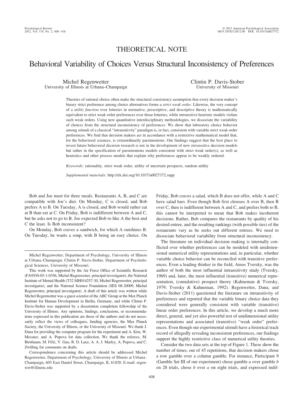 Behavioral Variability of Choices Versus Structural Inconsistency of Preferences