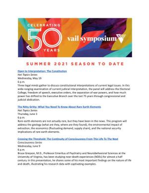 Vail Symposium Summer 2021 Preview