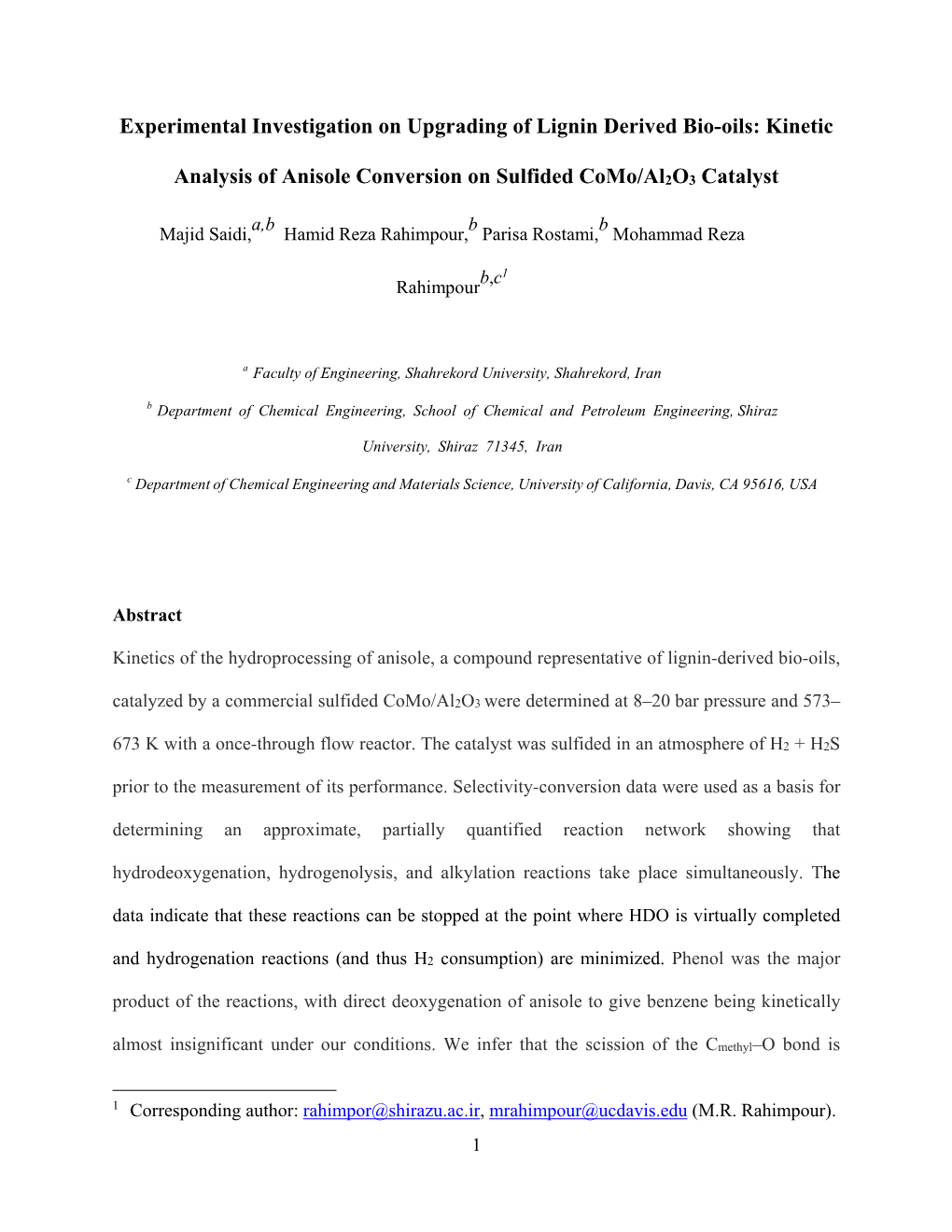 Kinetic Analysis of Anisole Conversion on Sulfided Como