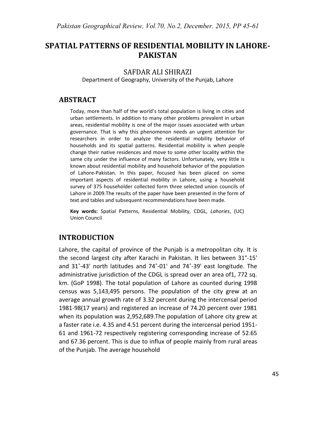 Pakistan Geographical Review, Vol.70, No.2, December