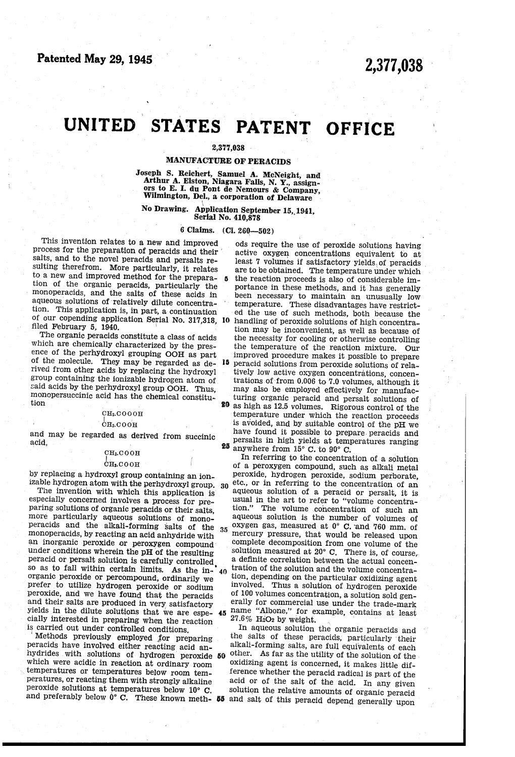 UNITED STATES PATENT OFFICE MANUFACTURE of PERACDS Joseph S