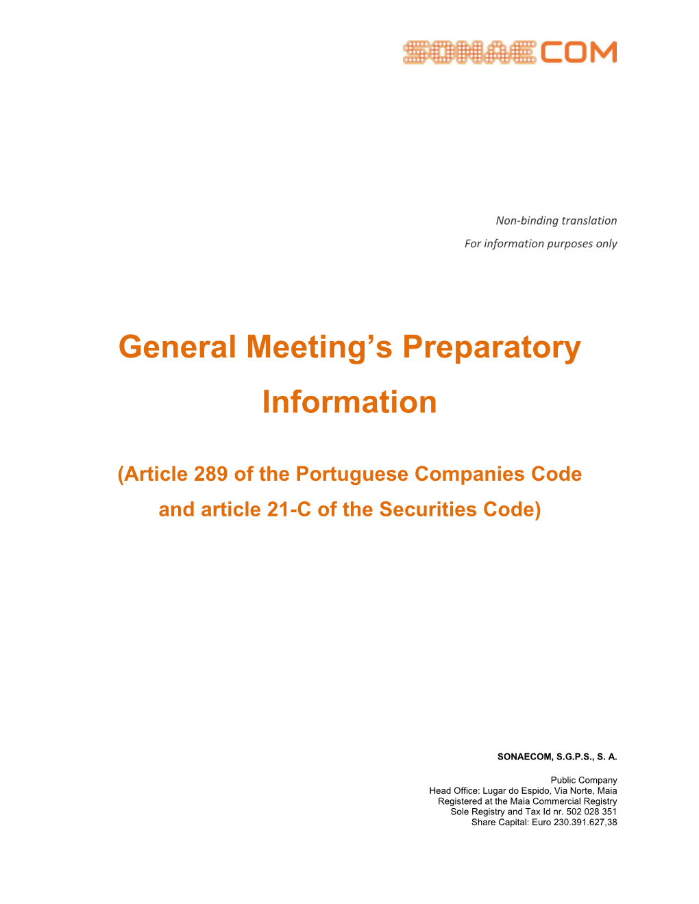 General Meeting's Preparatory Information