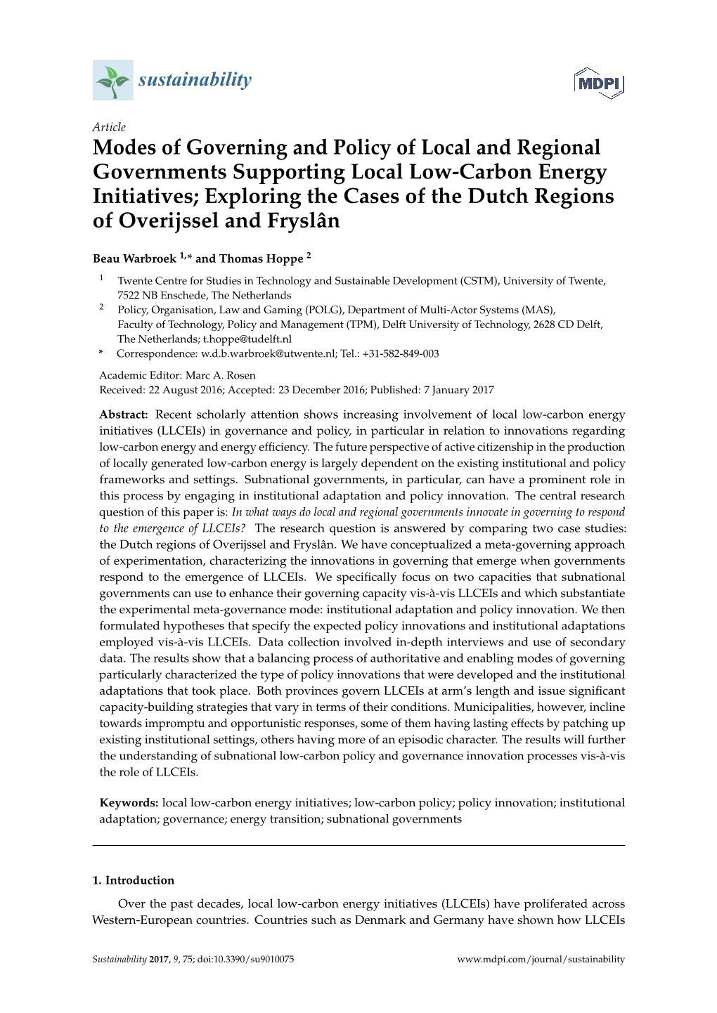 [1.0]Modes of Governing and Policy of Local and Regional Governments Supporting Local Low-Carbon Energy Initiatives
