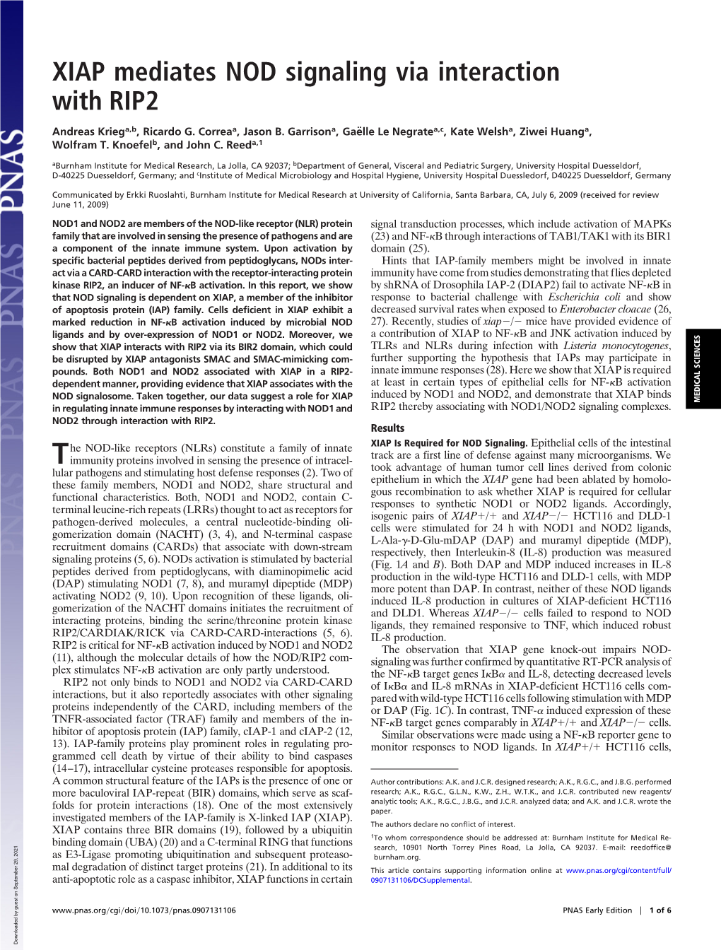 XIAP Mediates NOD Signaling Via Interaction with RIP2