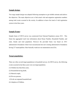Sample Design: Sample Frame: Target Population