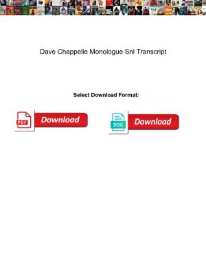 Dave Chappelle Monologue Snl Transcript