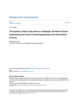 The System of Music Education in Azerbaijan: the Role of Sound Engineering and Concert Sound Engineering in the Educational Process