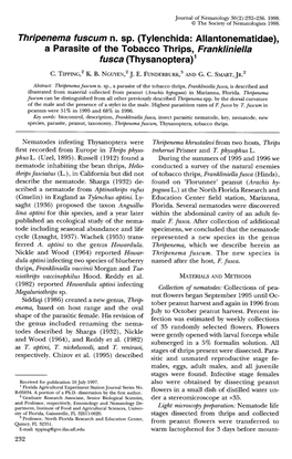 Thripenema Fuscum N. Sp. (Tylenchida: Allantonematidae), a Parasite of the Tobacco Thrips, Frankliniella Fusca (Thysanoptera) 1