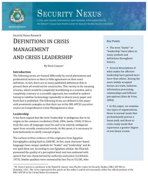 Definitions in Crisis Management and Crisis Leadership