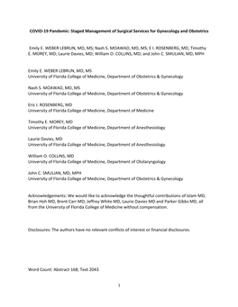 1 COVID-19 Pandemic: Staged Management of Surgical Services