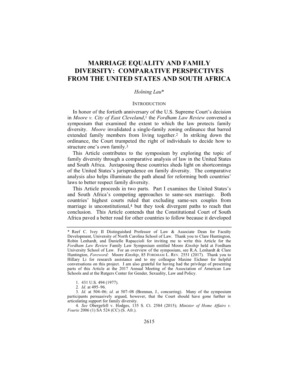 Marriage Equality and Family Diversity: Comparative Perspectives from the United States and South Africa