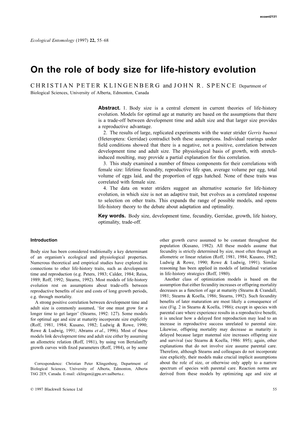 On the Role of Body Size for Life-History Evolution