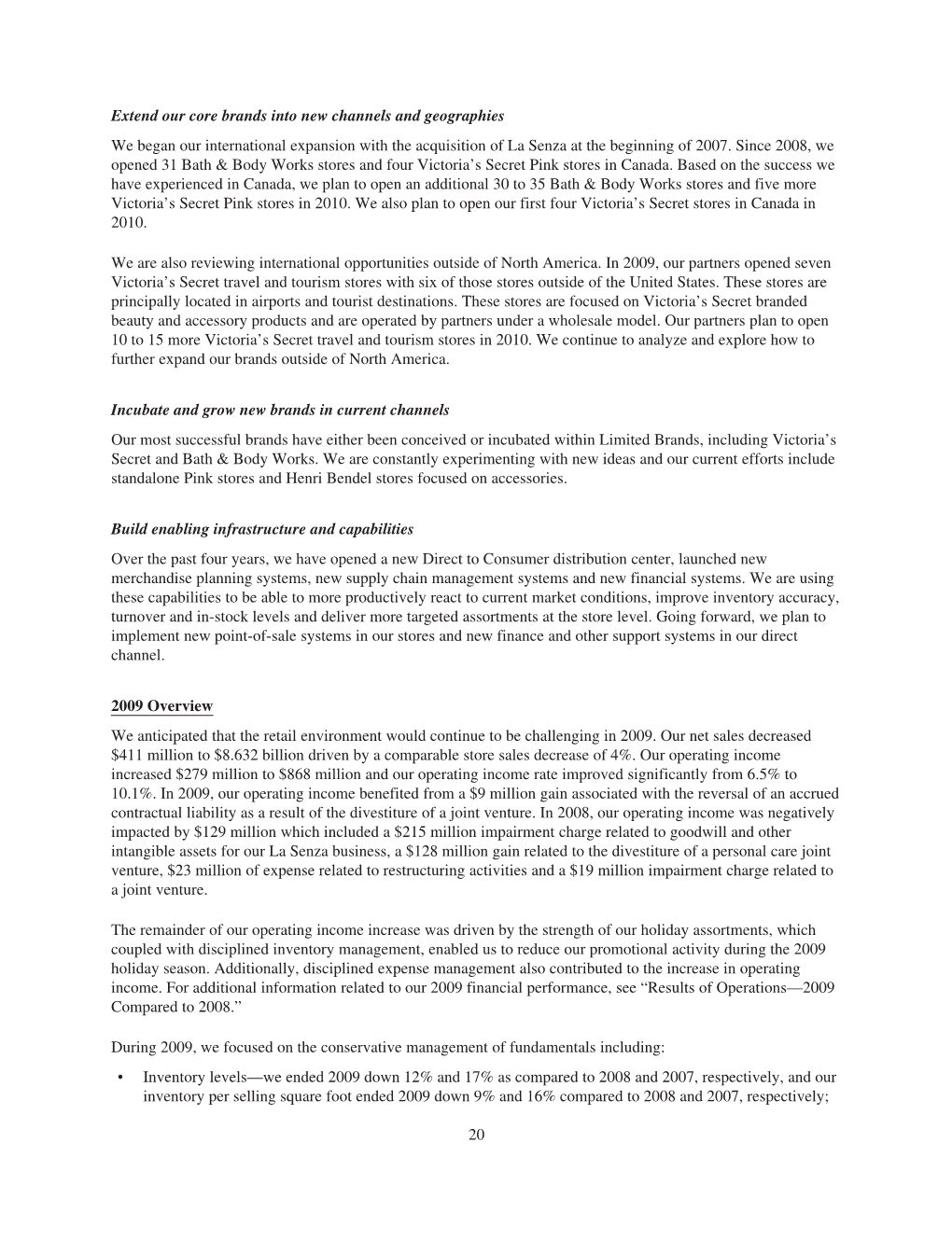 Extend Our Core Brands Into New Channels and Geographies We Began Our International Expansion with the Acquisition of La Senza at the Beginning of 2007