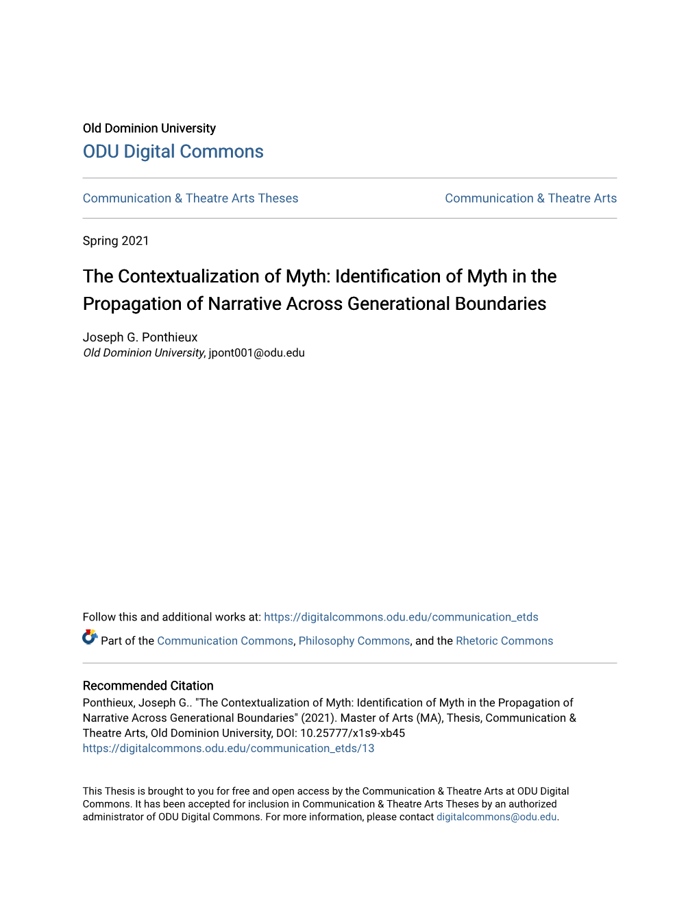 Identification of Myth in the Propagation of Narrative Across Generational Boundaries