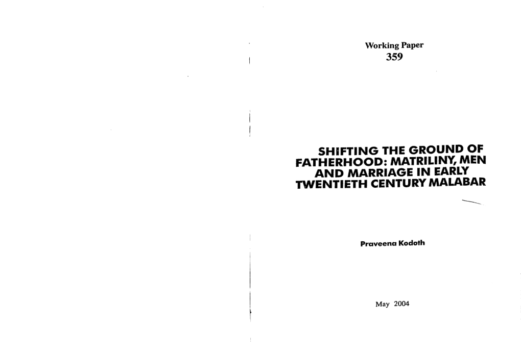 Fatherhood: Aaatriliny, Men and Aaarriage in Early Twentieth Century Malabar