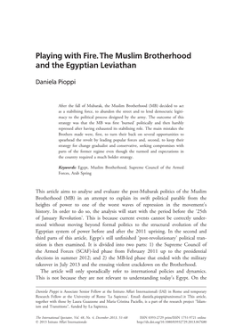 Playing with Fire. the Muslim Brotherhood and the Egyptian