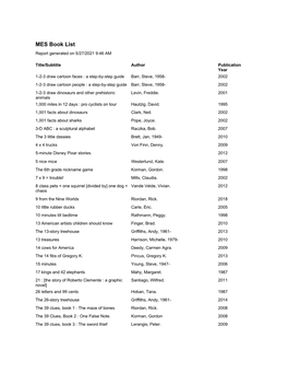 MES Book List Report Generated on 5/27/2021 9:46 AM