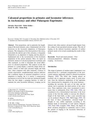 Calcaneal Proportions in Primates and Locomotor Inferences in Anchomomys and Other Palaeogene Euprimates