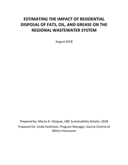 Estimating the Impact of Residential Disposal of Fats, Oil, and Grease on the Regional Wastewater System
