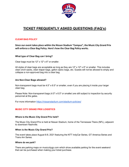 TICKET FREQUENTLY ASKED QUESTIONS (FAQ's)