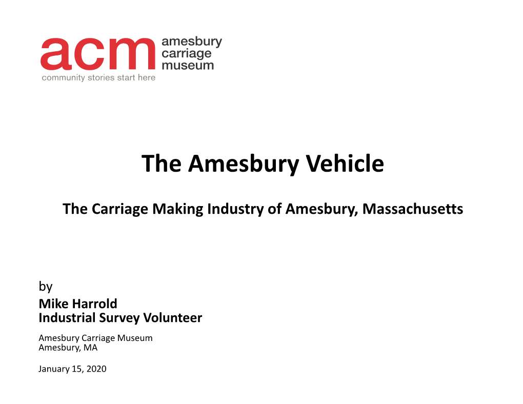 The Carriage Making Industry of Amesbury, Massachusetts