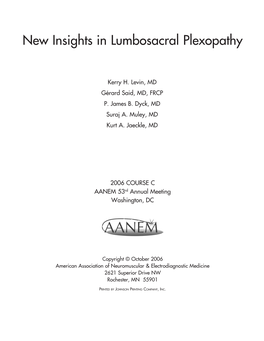 New Insights in Lumbosacral Plexopathy