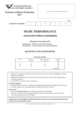 2017 Music Performance Aural and Written Examination