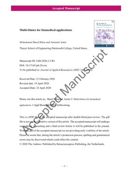 Accepted Manuscript Multi-Omics for Biomedical Applications