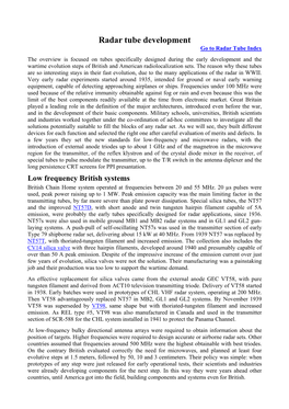 Radar Tube Development Go to Radar Tube Index