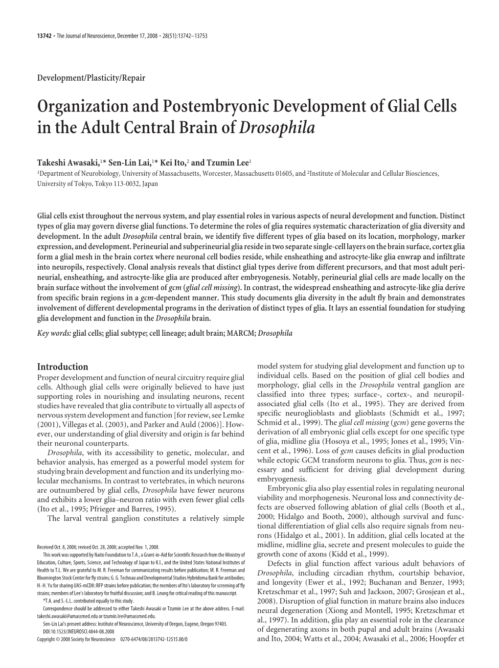 Organization and Postembryonic Development of Glial Cells in the Adult Central Brain of Drosophila