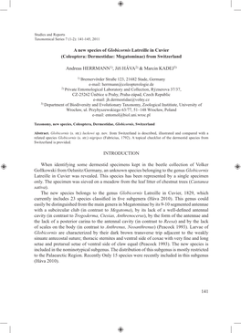 A New Species of Globicornis Latreille in Cuvier (Coleoptera: Dermestidae: Megatominae) from Switzerland Andreas HERRMANN1), Ji