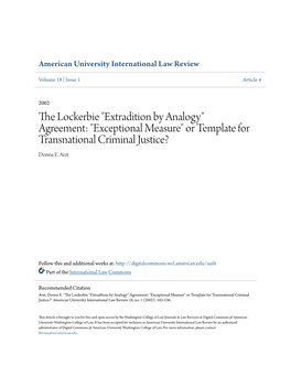 The Lockerbie "Extradition by Analogy" Agreement: "Exceptional Measure" Or Template for Transnational Criminal Justice? Donna E