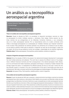 Un Análisisde La Tecnopolítica Aeroespacial Argentina