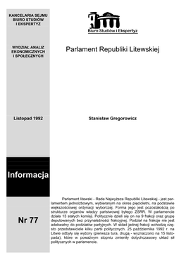Parlament Republiki Litewskiej I SPOŁECZNYCH