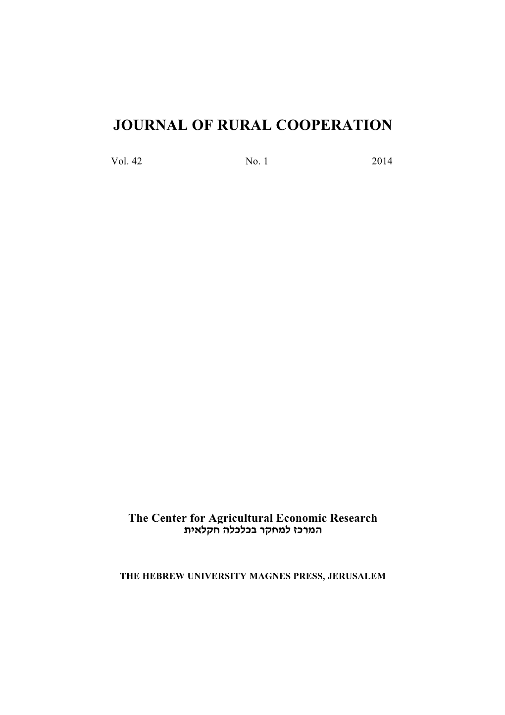 Agricultural Cooperatives in Israel