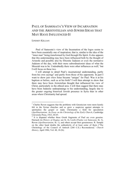 Paul of Samosata's View of Incarnation and The