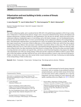 Urbanisation and Nest Building in Birds: a Review of Threats and Opportunities