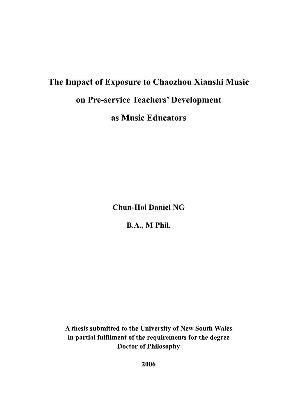 The Impact of Exposure to Chaozhou Xianshi Music on Preservice