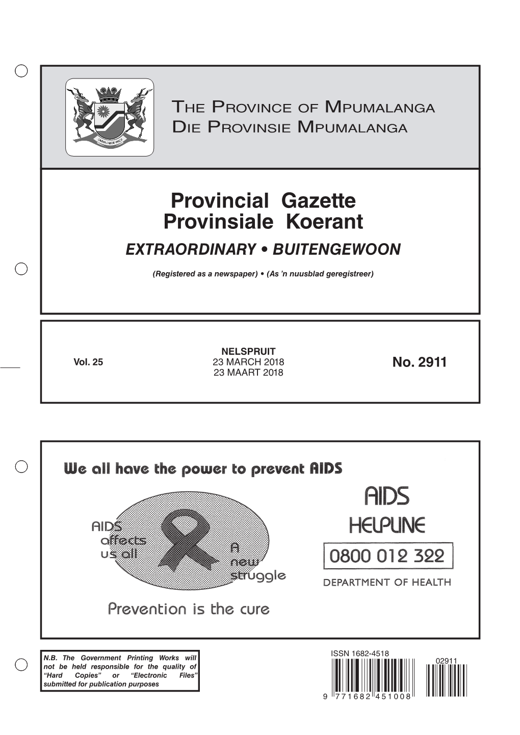 Provincial Gazette Provinsiale Koerant EXTRAORDINARY • BUITENGEWOON